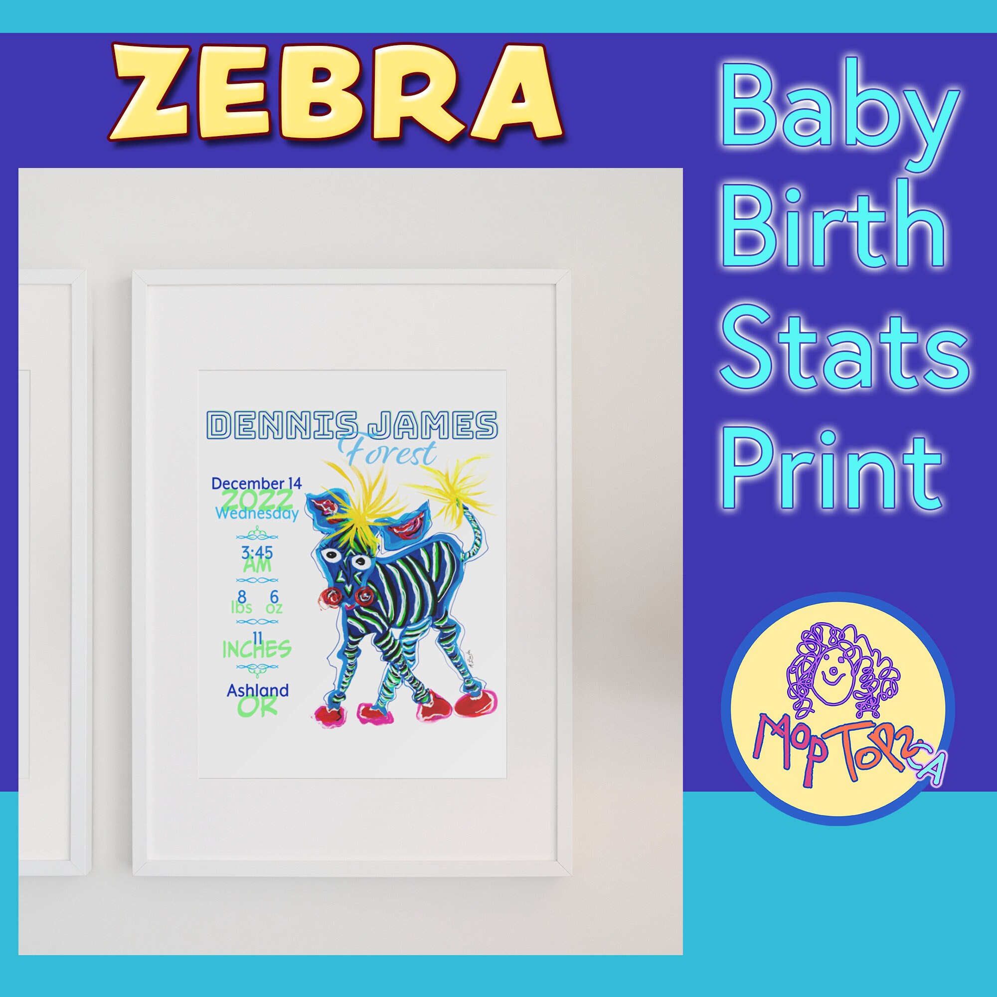 Custom Baby Birth Stats Zebra Poster Nursery Decor, Baby
