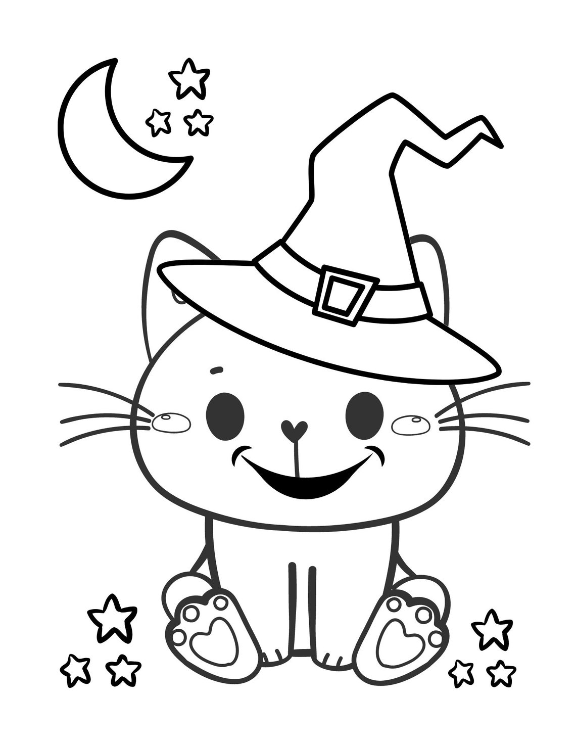 Cute Halloween Cat Coloring Pageinstant Download Etsy