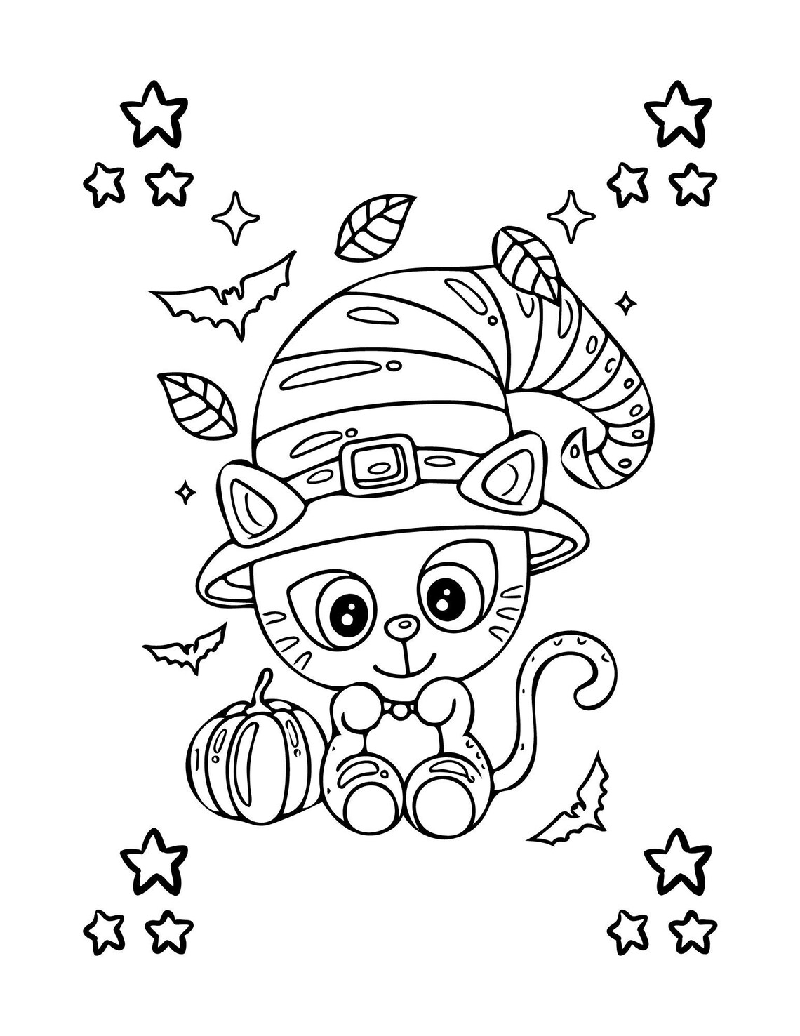 Cute Cat Halloween Coloring Page - Instant Download - Etsy