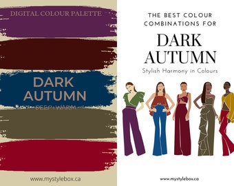 Lot de palettes de couleurs numériques et de combinaisons de couleurs sombres de la saison d'automne