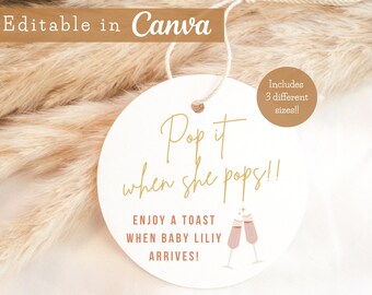 Tags babyshower: knallen als ze eruit springt, bewerkbare canvassjabloon (digitale download)