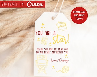 Hollywood Star Teacher Appreciation Gift Tag: Editable Canva Template (Digital Download)