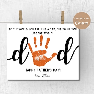 My World Handprint Father&#39;s Day Craft|DIY Elementary/Preschool Father&#39;s Day Craft Keepsake|Completely Editable Canva Template|