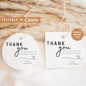 Employee Appreciate Gift Tags | Editable Digital Thank You Tag | We Appreciate You | Teacher Appreciation | Minimalist Thank You Gift Tag