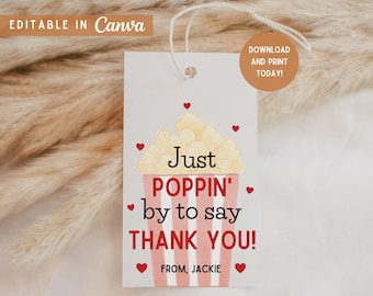 Popcorn Thank You Gift Tag: Editable Employee Appreciation (Digital Download)