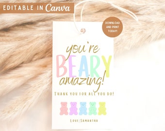 Gummy Bear Thank You Gift Tag: Employee Appreciation (Editable Canva Template)