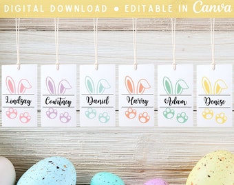 Digital Easter Gift Tags | Classroom Easter Gift Tags | Easter Name Tags | Digital Printable Download | Editable in Canva | Pastel Bunny