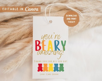 Gummy Bear Thank You Gift Tag: Editable Appreciation Sign (Digital Download)