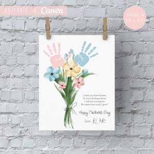 Handprint Flower Mother's Day Craft | DIY Elementary/Preschool Mothers Day Craft Keepsake | Editable Digital Download