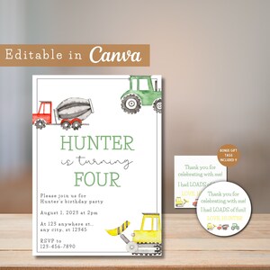 Truck Birthday Invitation: Editable Canva Template with Gift Tags (Digital Download)