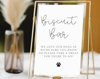 Signe de faveur de chien de mariage imprimé | Signe de barre de biscuit de chien | Signe de table de faveur de friandise de chien