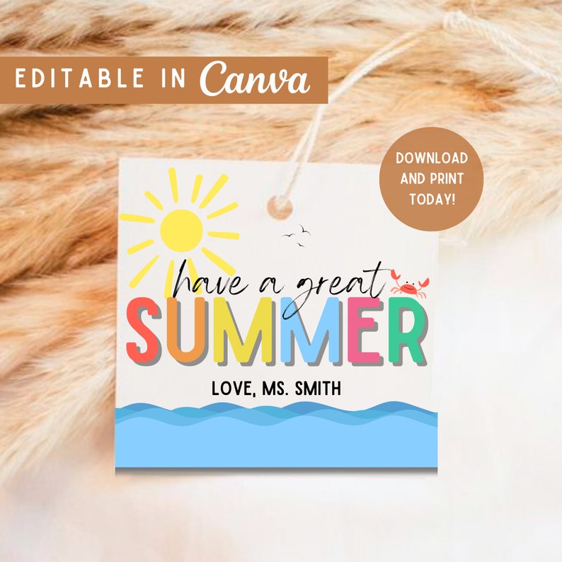 End of School Year Gift Tag: Editable Summer Tag (canva Template) - Etsy