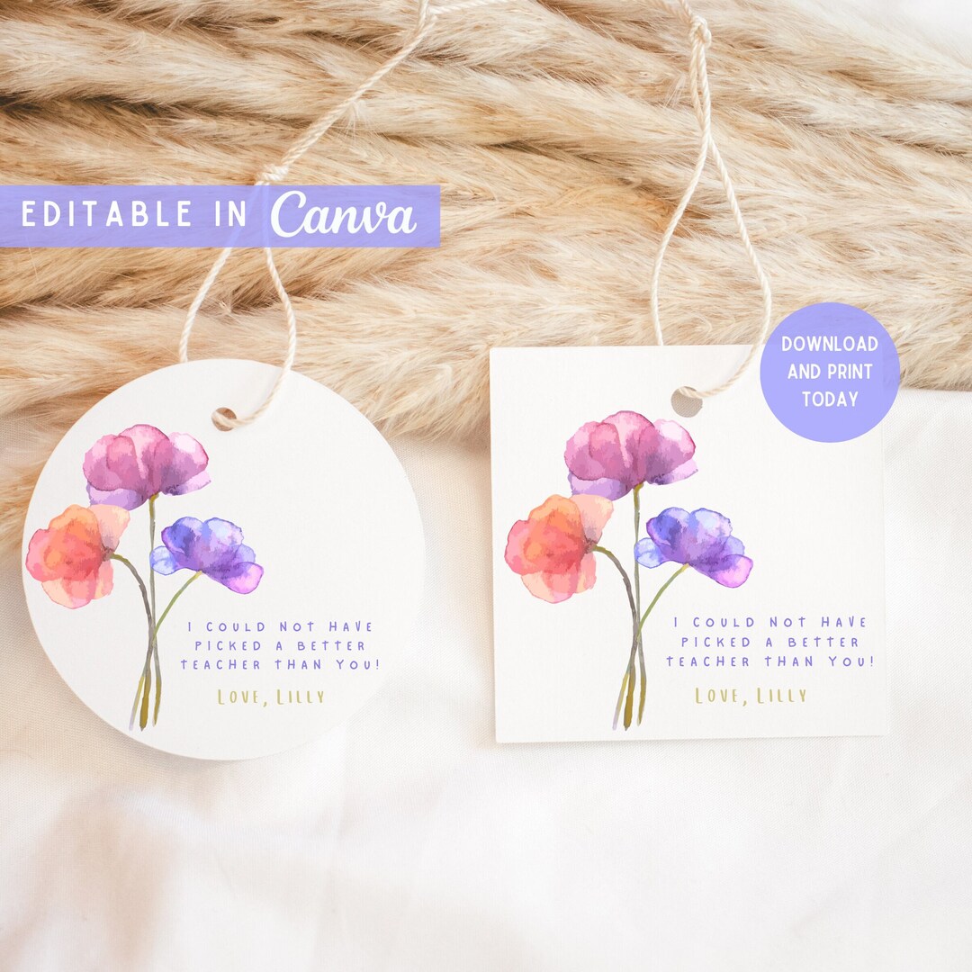 Floral Teacher Appreciation Gift Tag: Editable Canva Template (digital ...
