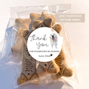 Personalisierbare Hochzeitsgeschenke für Hundeleckerli mit Bild|Geschenktüte für Hunde|Danke, dass Sie meine Menschen gefeiert haben|Personalisierte Aufkleber- und Leckerli-Taschen