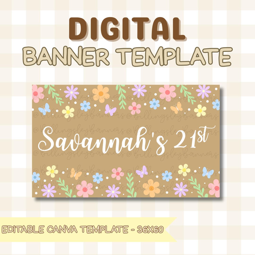 Simple Floral Birthday Banner Template | Editable Canva Design | Spring ...