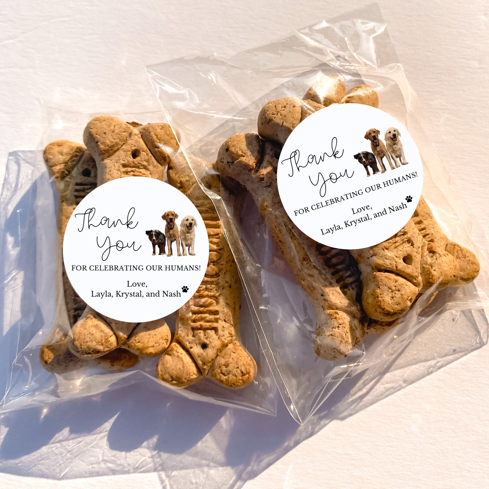 Personalizable Picture Dog Treat Wedding Favors|Doggie Goodie Bag|Thank You for Celebrating my Humans|Personalized Sticker and Treat Bags
