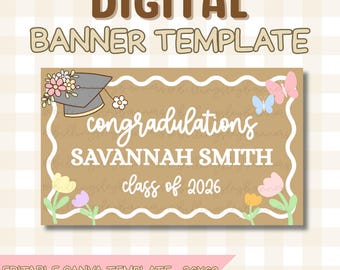 Floral Graduation Hand Painted Banner Template | Editable Canva Design (36x60) | DIY Customizable