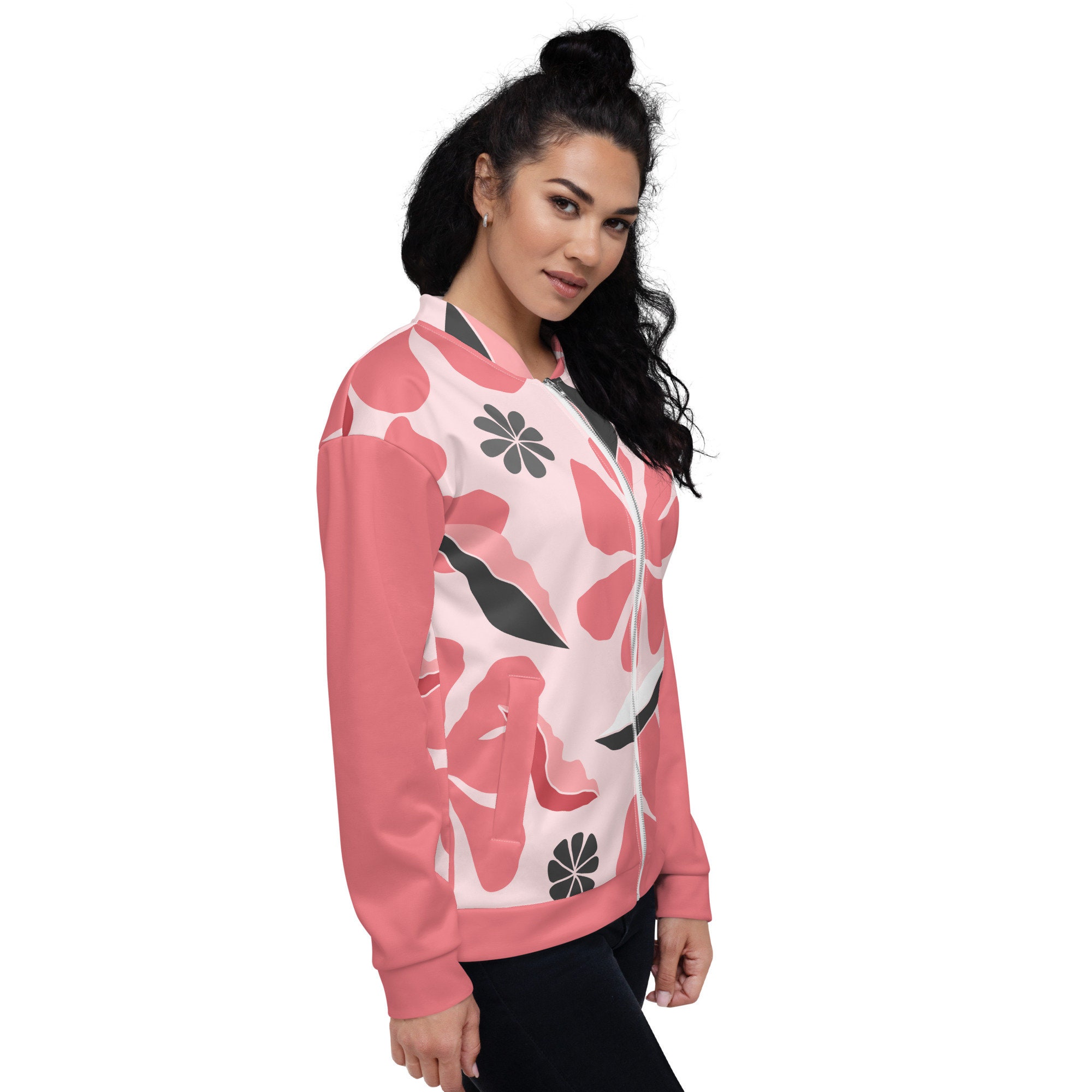 Watercolor Pink Rose Floral Women's Bomber Jacket