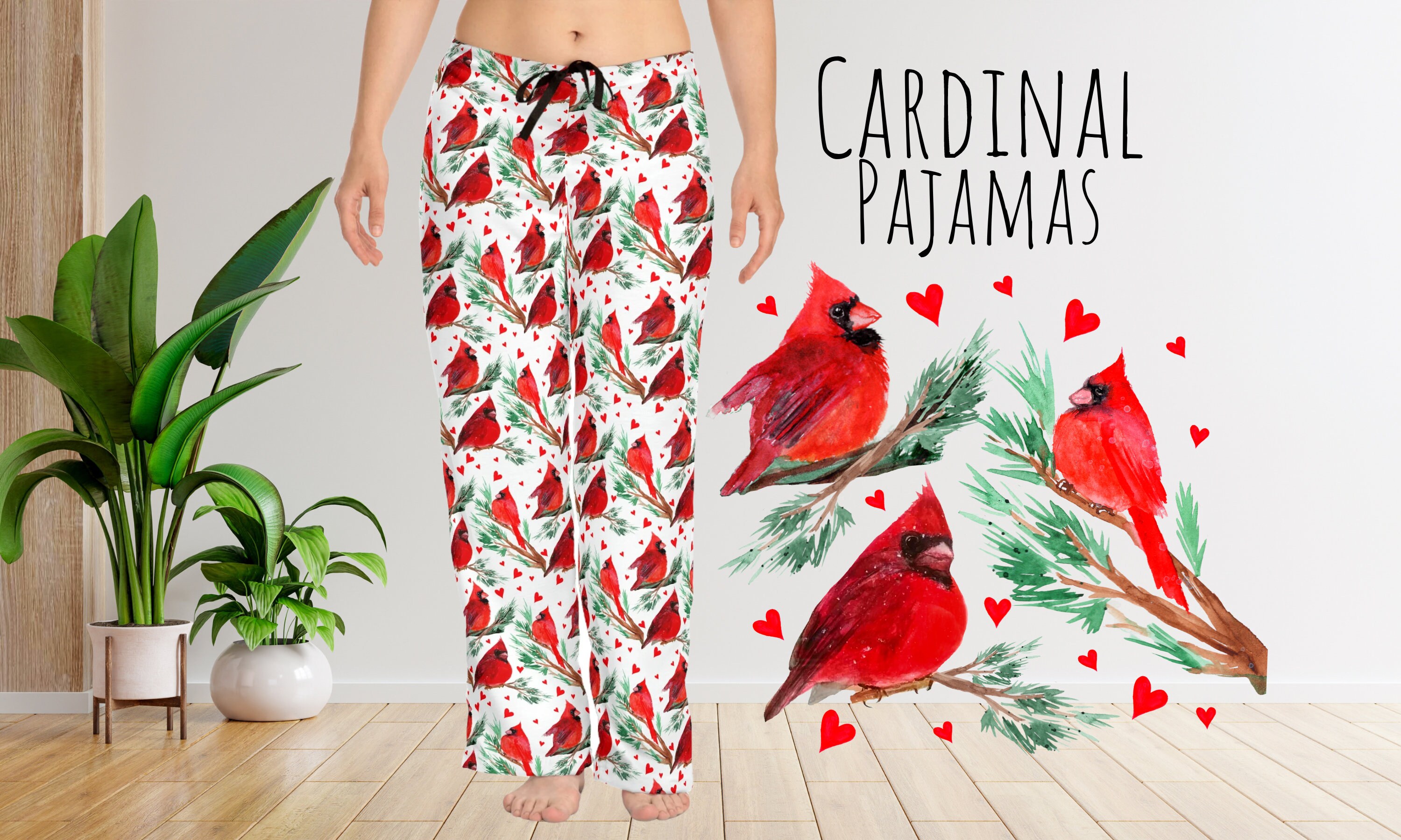 Red Cardinal Pajama Pants for Women Cardinal Bird Pjs for Her - Etsy