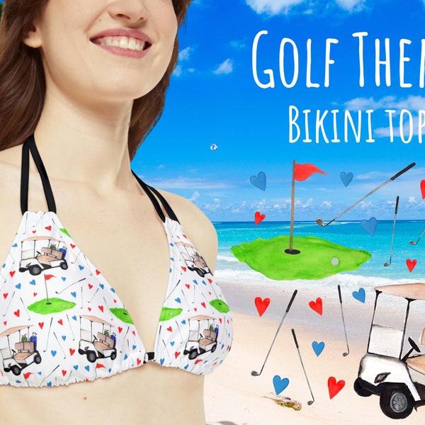 Golf Theme Bikini Top with Straps Golf Print Bikini-top Removable Cups Adjustable Straps Golfer Gifts for Her Golf Gifts Women Golf Swimwear