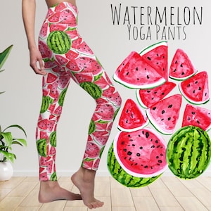 Watercolor Watermelon Yoga Pants Leggings Women and Teen Girls Cute Watermelon Pants Watermelon Slice Leggings Watermelon Gifts for Women