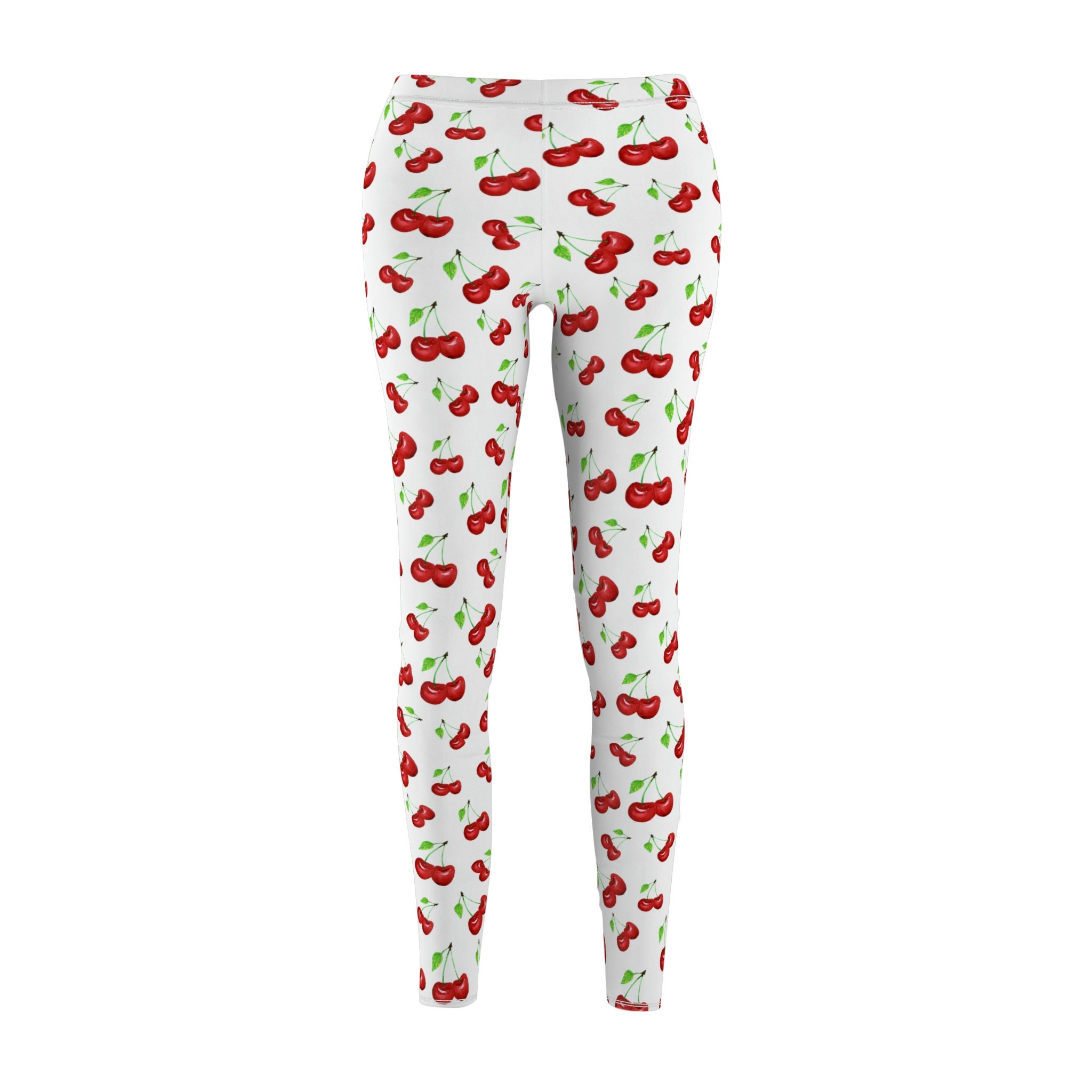 Watercolor Cherry Yoga Pants Leggings- White Watercolor Cherry Print ...