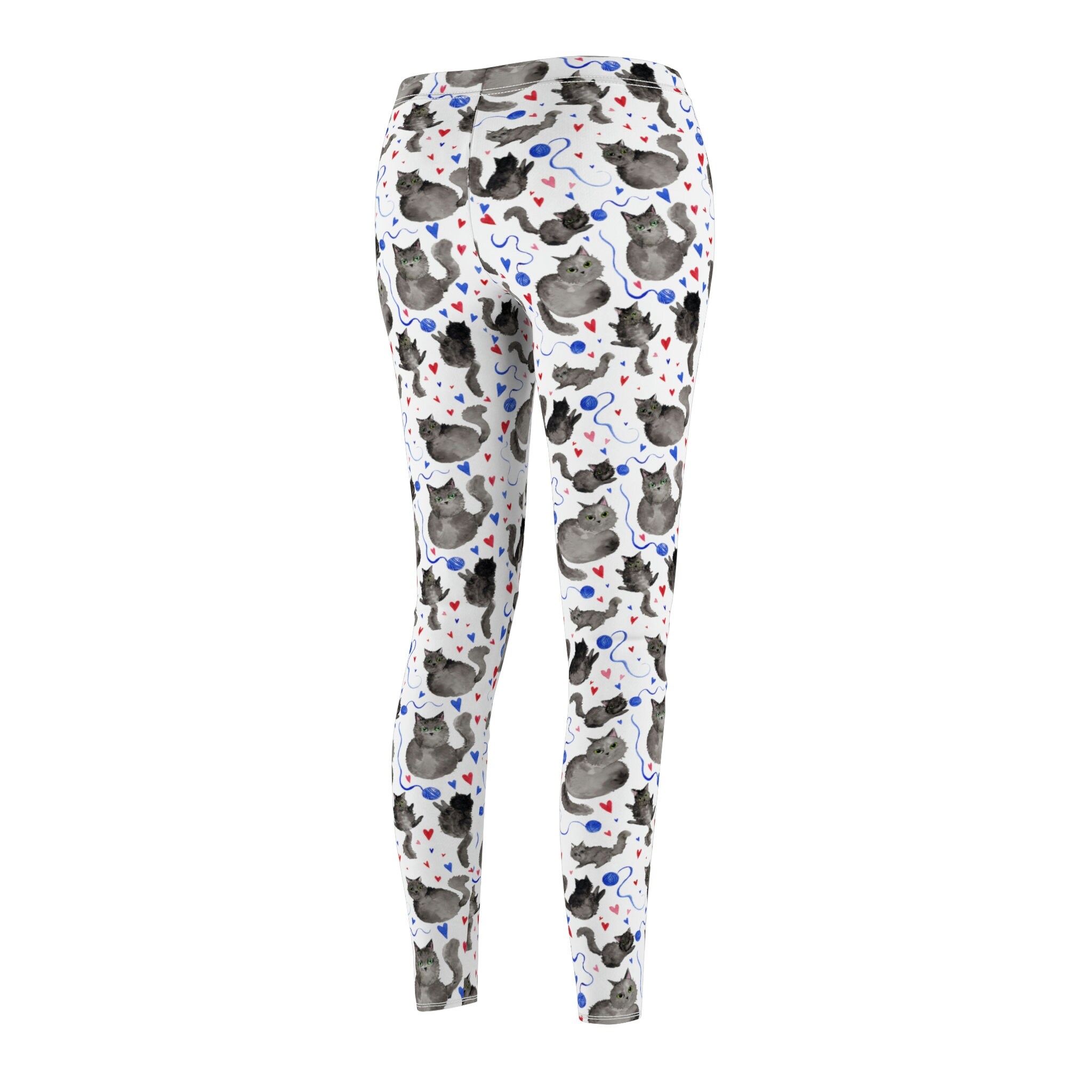 Cat Print Yoga Pants Cute Silly Cats Original Watercolor Yarn Hearts ...