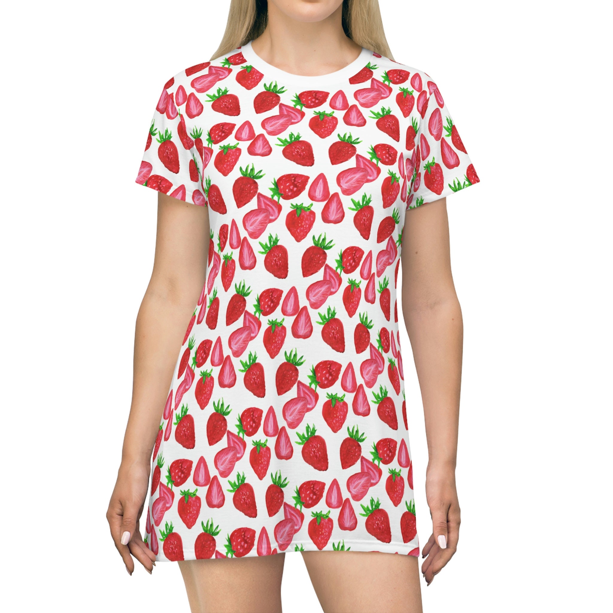 Cottage Core Strawberry Print Dress Watercolor Strawberry Etsy