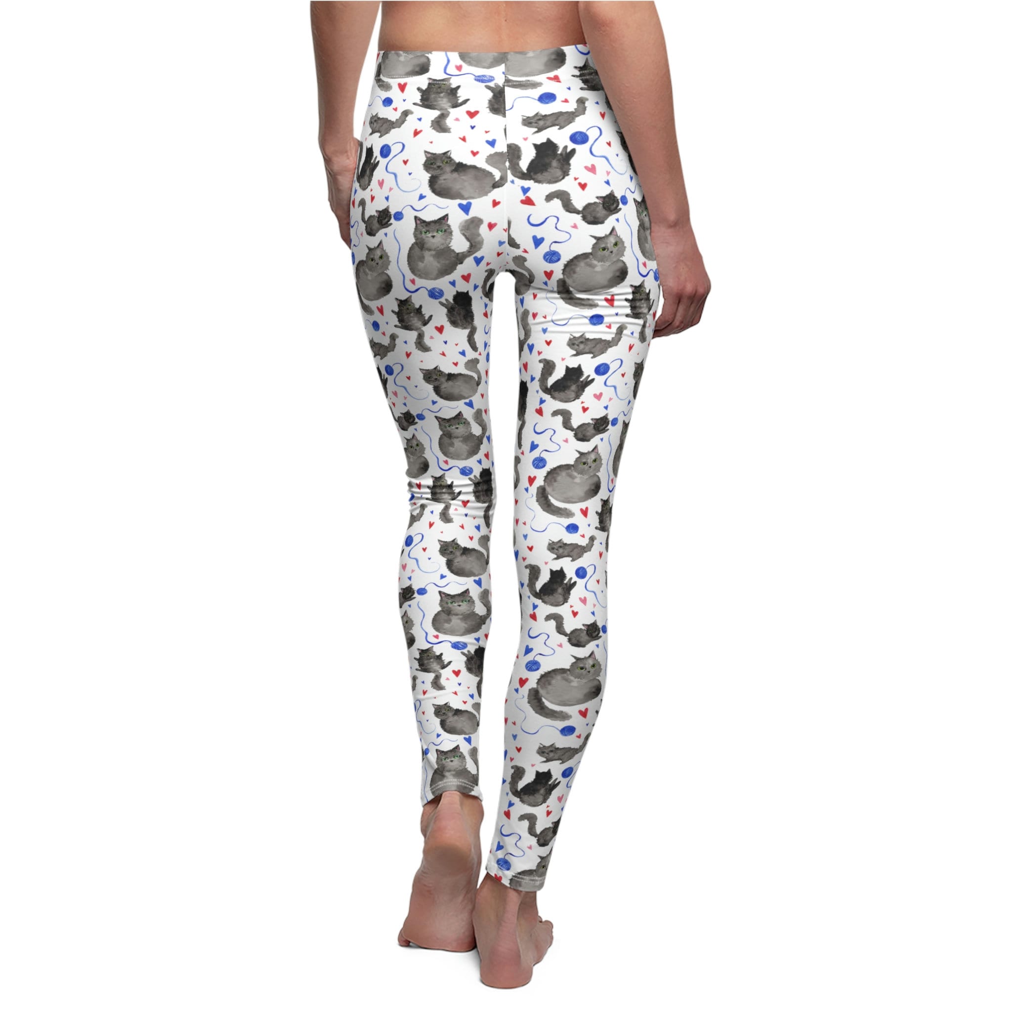 Cat Print Yoga Pants Cute Silly Cats Original Watercolor Yarn Hearts ...