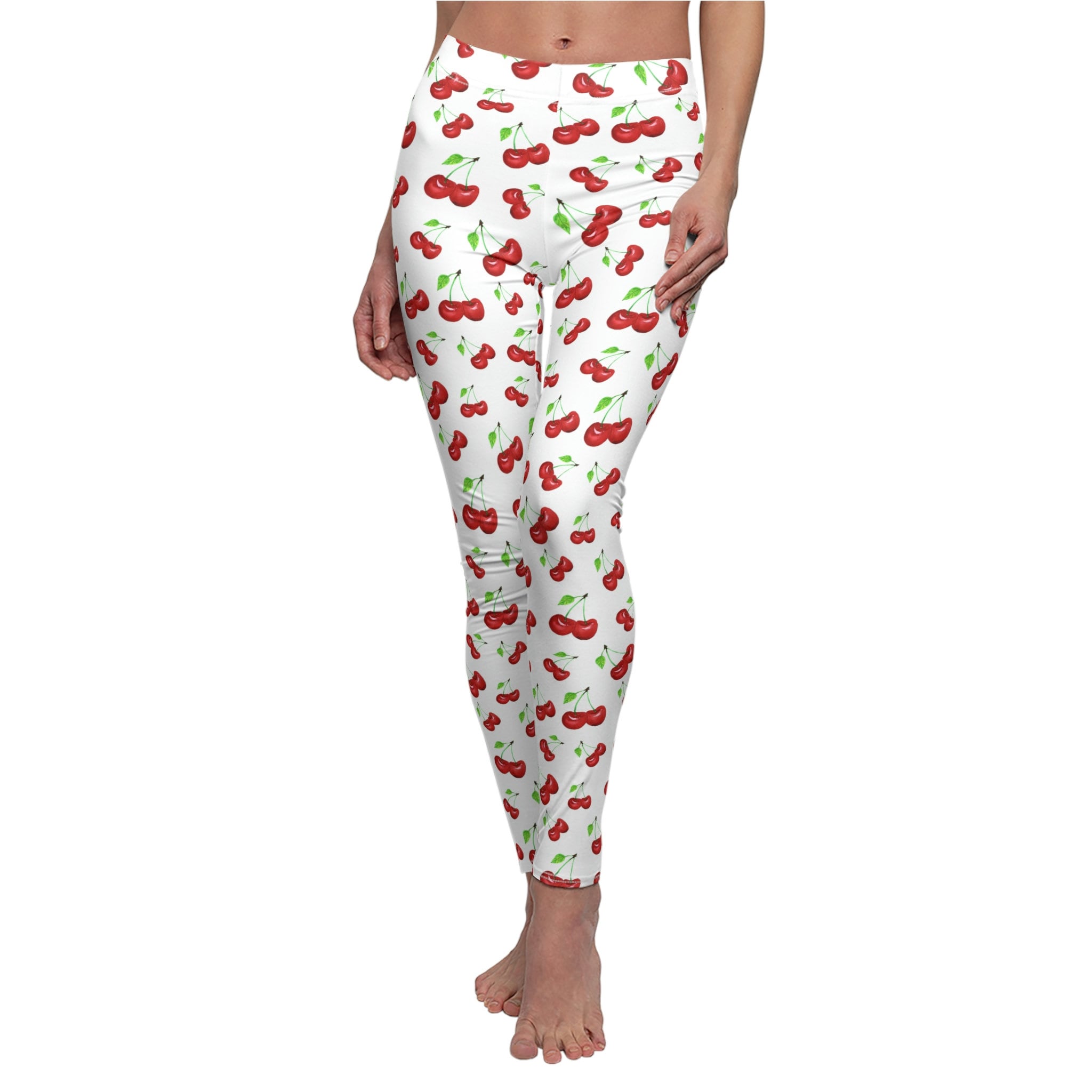 Watercolor Cherry Yoga Pants Leggings- White Watercolor Cherry Print ...