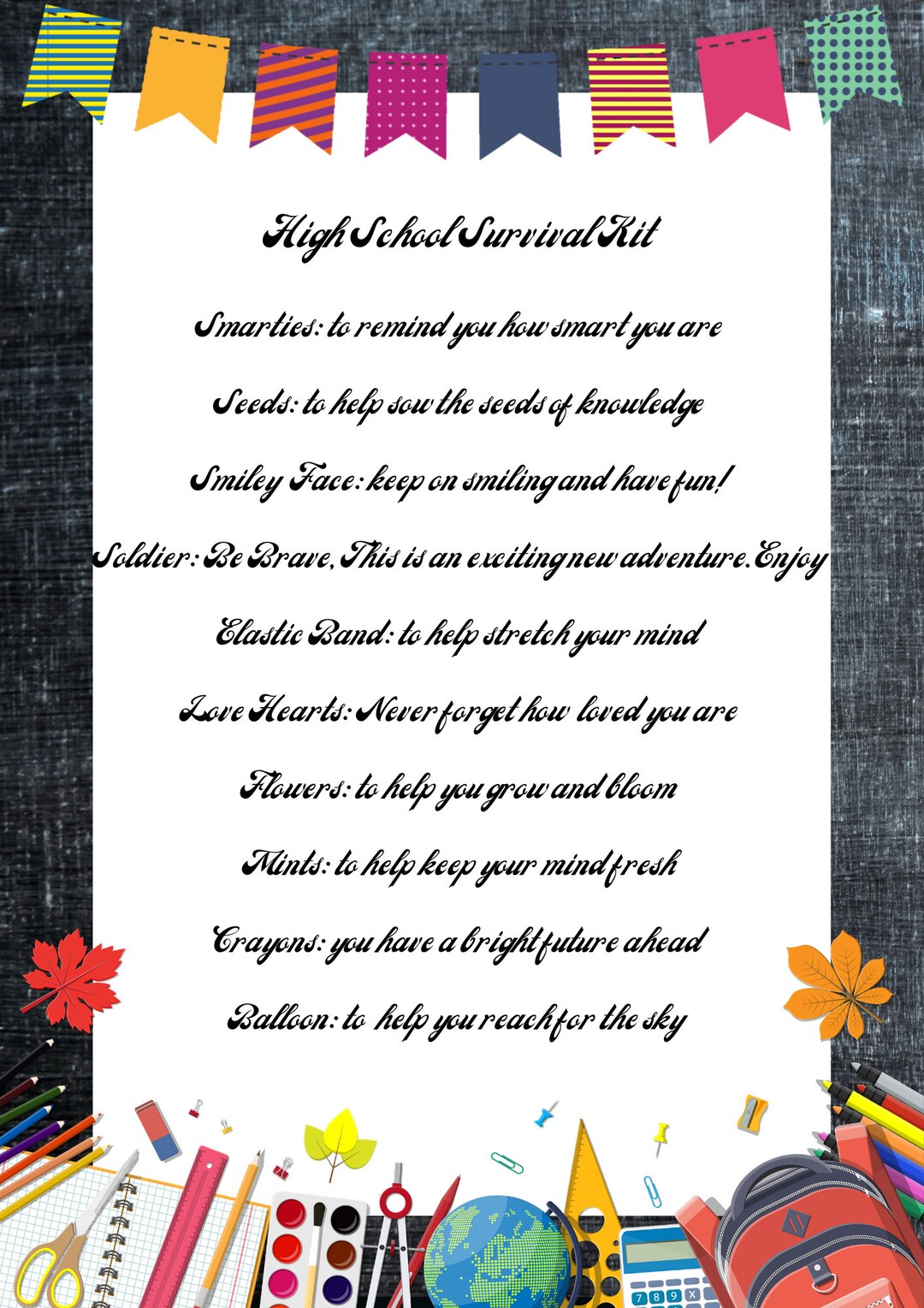 High School Survival Kit Printable Etsy