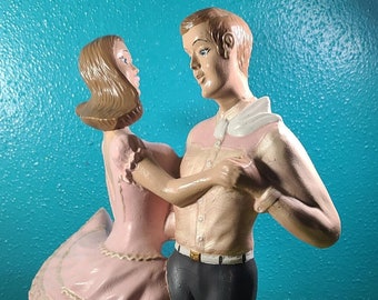 Large Handmade Dancing Couple Figurine 1976 Ceramic Hand Painted Statue