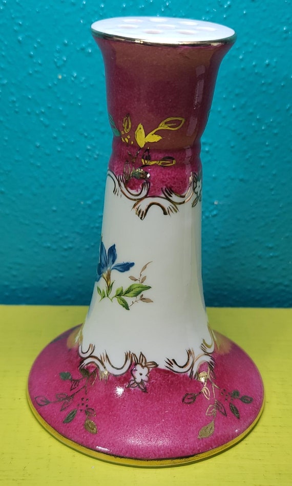 Vintage KPM German Pink Floral Ceramic Hat Pin Ho… - image 2