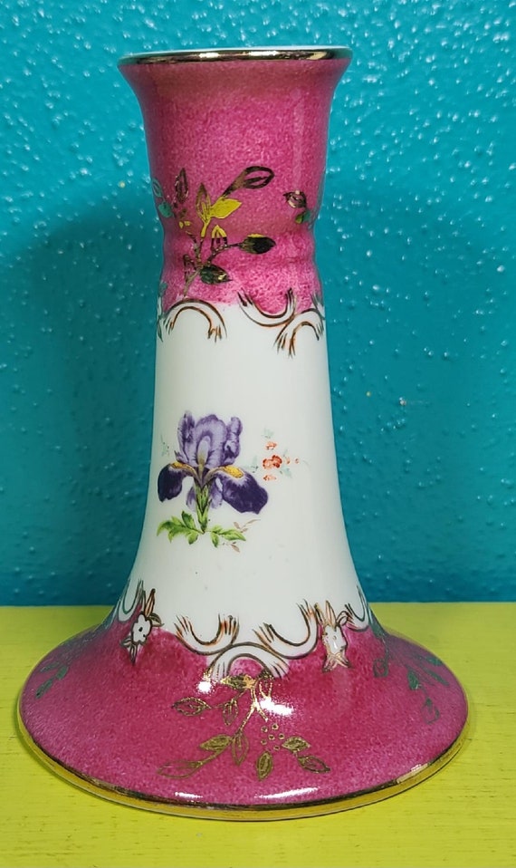 Vintage KPM German Pink Floral Ceramic Hat Pin Ho… - image 3