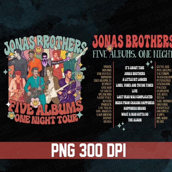 PNG Retro Jonas Brothers The Eras Tour Front & Back, Jonas Brothers The Eras, Nick Joe Kevin Jonas Tour, Five Albums One Night Tour