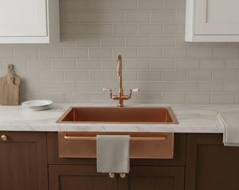 Handmade Moroccan Yellow Copper Kitchen Sink – Hammered Farmhouse Style Brass Faucet