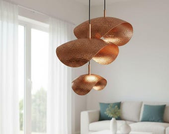Moroccan COPPRE Red Copper Ceiling Lamp – Hand-Hammered Pendant Light – Handmade in Marrakech