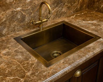 Handmade Hammered Brass Undermount Sink – Antique Honey Bronze Patina Finish