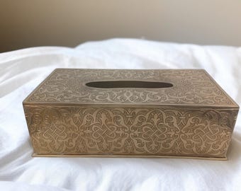Engraved Brass Tissue Box Cover, Moroccan Decor
