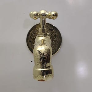 Timeless Unlacquered Brass Wall Faucet – Handcrafted Wall-Mounted Water Tap, Antique Garden Spigot for Indoor and Outdoor Use&quot;
