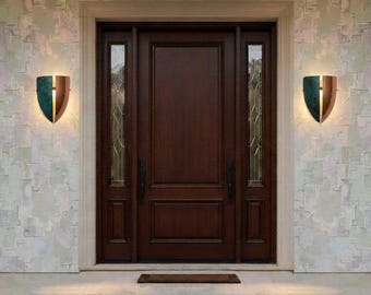 Handcrafted Red Oxidized Copper Wall Lamp with Blue Patina – Artisan Moroccan Lighting