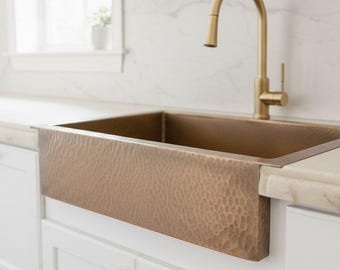 Marrakech Hammered Copper Kitchen Sink – Handmade Moroccan Farmhouse Basin Brass Faucet Compatibl maroc