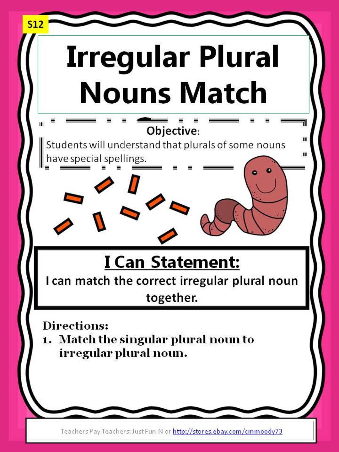 Teacher Made Irregular Plural Nouns Match Center Second Grade Language