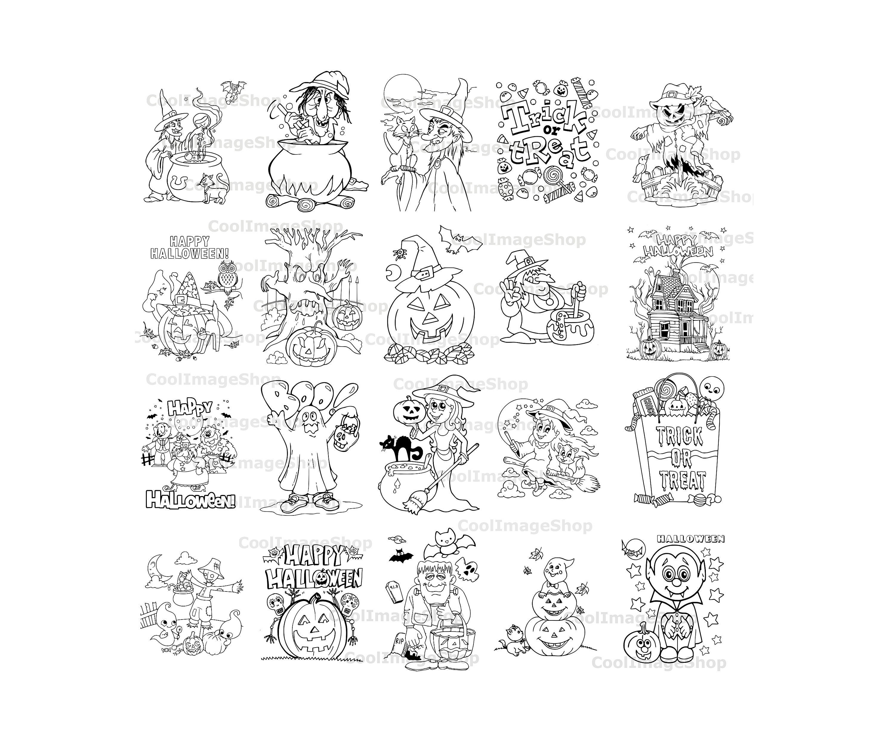 Coloring Pages, 20 Halloween Coloring Pages, Witches, Pumpkins, Ghosts