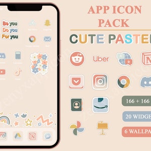 Cute Pastel app icons pack , IOS iphone theme homescreen, Android phone theme
