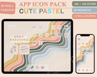 Leuke Pastel app iconen pack widget wallpaper voor IOS Android tablet iPad iPhone en smartphone sticker app icoon