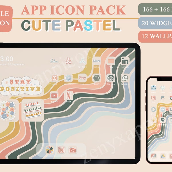 Niedliche Pastel App Icons Pack Widget Wallpaper für IOS android tablet ipad iphone und Smartphone Sticker app icon