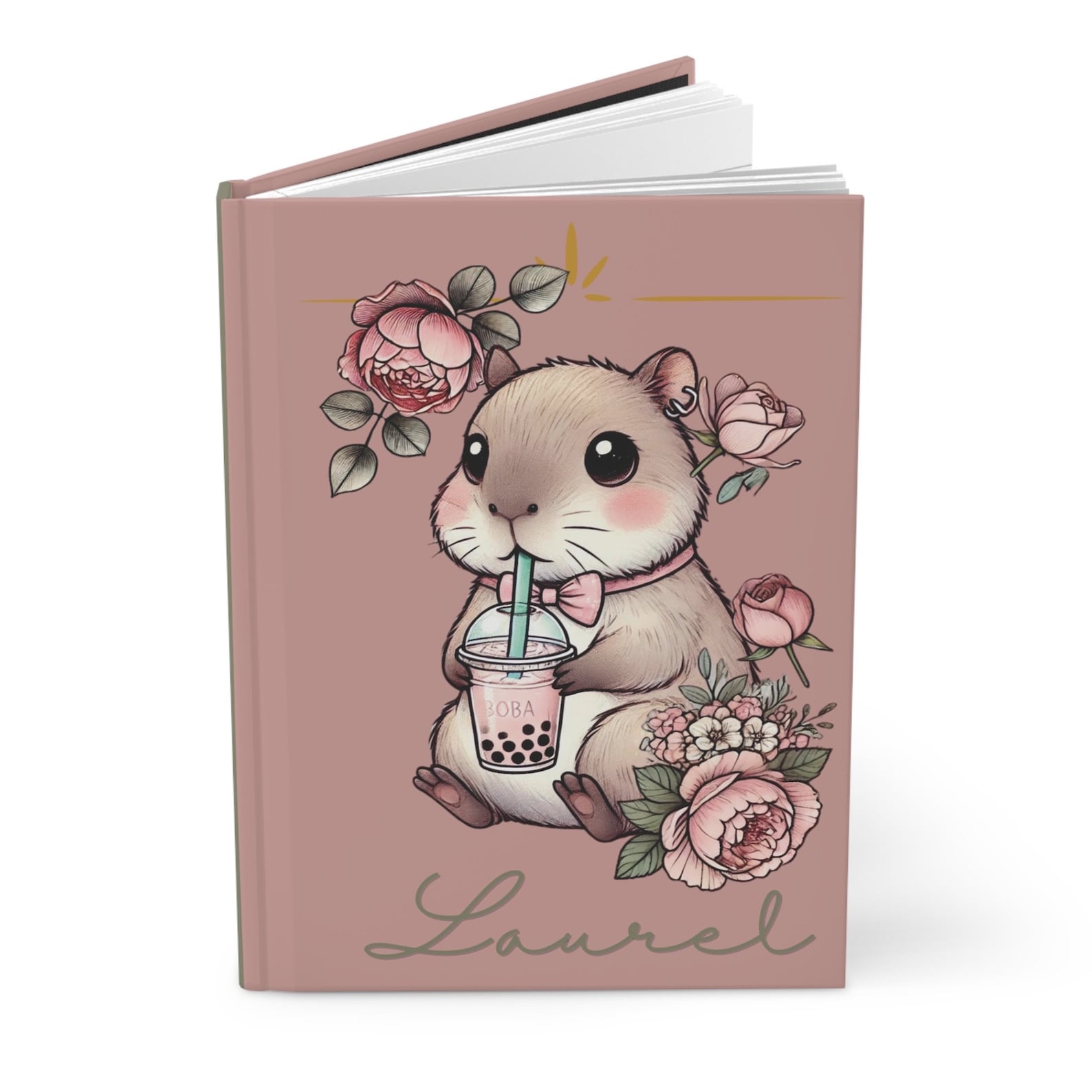 Personalized Capybara Journal - Custom Name Boba Tea Notebook - Cute ...
