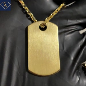 Brand New 14K Solid Yellow Gold Satin Finished Dog Tag Pendant