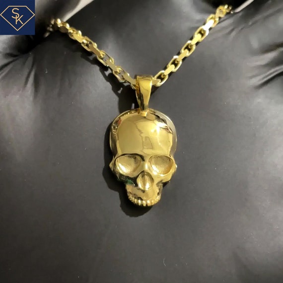 Brand New 14K Solid Yellow Gold Skull Pendant - Etsy Brand New 14K Solid Yellow Gold Skull Pendant - Etsy